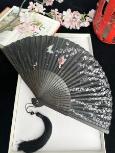 Carved Hollow Bamboo Fan Pure Color Black Traditional Chinese Cheongsam Dance Fan for Men And Women in Summer Handmade Artisanal