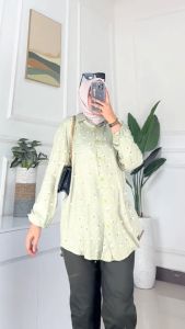 RATI - Adia Set by Mumufashion Solo: Setelan Kemeja Rayon Jumbo Motif Bunga & Celana Katun Terbaru Best Seller