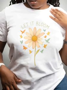 WomenS Fashionable Short Sleeve Casual Crew Neck Summer Flower Butterfly Print Fresh Pastoral Style Slight Aesthetic Clothes