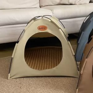 Pet Tent Puppy Cats Bed Spring Summer Indoor Pet Puppies House Comfortable Pet Sleeping Bed with Rattan Mat Pet Supplies