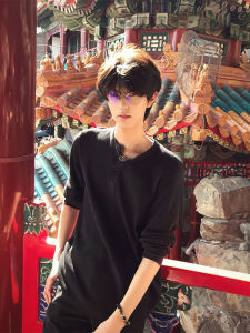 เสื้อยืดแขนยาวลายฮาร์รี่สีดำ Cleanfit สำหรับผู้ชาย ทรงหลวม ปกโปโล แฟชั่นฤดูใบไม้ร่วง ลำลอง สไตล์ลำลอง