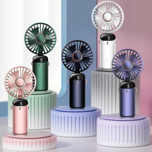 พัดลมพกพาขนาดเล็กแบบพกพา 1200mAh USB ชาร์จพัดลมปรับความเร็วได้ 5 ระดับพร้อมที่วางโทรศัพท์มือถือสําหรับใช้ในบ้านกลางแจ้ง