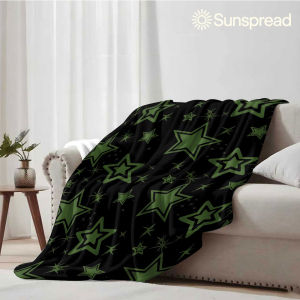 Beast Kingdom | Black Layer Green Stars Soft Warm Flannel Blanket Lightweight Cozy Christmas Halloween Home Decor Room