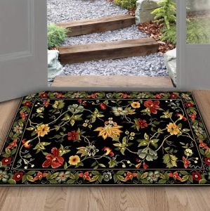 Thiết Kế Hoa Và Chim Đối Xứng Thảm Cửa Chào Mừng Thảm Trải Sàn Bằng Vải Polyester Chống Trượt Nhẹ Cho Phòng Ngủ Gia Đình Hành Lang Nhà Bếp