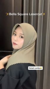 Terbaru Hijab Bella Square LaserCut PolyCotton Premium Jilbab Bela Segi Empat Polos Tepian Laser Cut