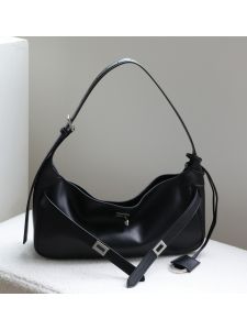 2025 New Minimalist Leather Underarm Motorcycle Bag Black Gold Buckle Single Shoulder Handheld Commuting French Bread Bag