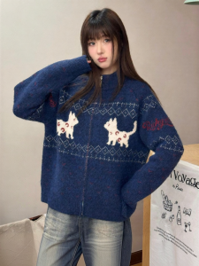 RickyisClown | Áo Sweater In Hình Mèo Faire Isle Cổ Đứng