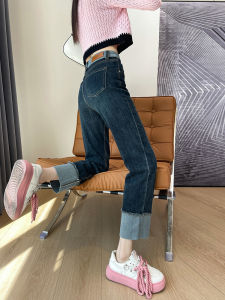 Light Wash Straight Leg High Waist Womens Jeans Spring Autumn New Style Small Size Nine Point Loose Wide Leg Smoking Baguette Pants