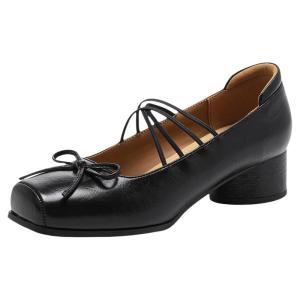 Josiny | Ballet New Pig Nose Square Toe French Dots Chunky Heel Small Mary Jane Shoes