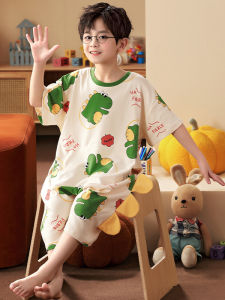 Đồ Ngủ Cotton Nguyên Chất Cho Bé Trai Mùa Hè Mỏng Quần Áo Mặc Nhà Họa Tiết Khủng Long Đồ Ngủ Thoải Mái Cho Trẻ Em