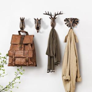 3D Animal Deer Head Wall Mounted Adhesive Hook Resin Key Holder American Style Hat Coat Decorative Hook Storage Rack