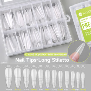 UR SUGAR 240Pcs Long Slim Nail Tips with Scale Matte Full Cover Acrylic False Nails Tips Manicure Salon Home DIY Press on Nails