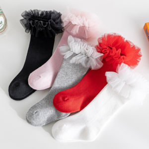 Vớ Cao Đến Đầu Gối Cho Bé Gái Chất Liệu Cotton Mềm Mại Họa Tiết Ren Lưới Hoa Mùa Thu Đông Vớ Ống Cho Trẻ Nhỏ Trẻ Sơ Sinh Dễ Thương Calcetines