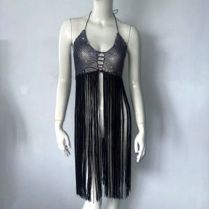 แฟชั่นพู่ชุด Rhinestone ตกปลาสุทธิกระโปรงยุโรปและอเมริกาสาวเผ็ดบุคลิกภาพกระโปรงยาวกระโปรง