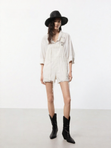 MO&Co. | Bib Overalls with Adjustable Shoulder Straps Denim High Waist