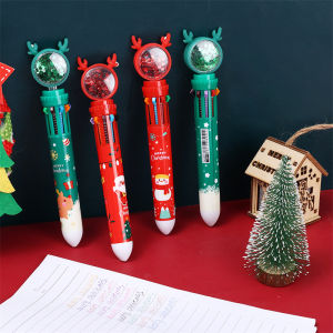 Cute Christmas Ten Colors In One Multicolor Pen Ballpoint Sequined Elk Santa Claus Telescopic School Office Stationery