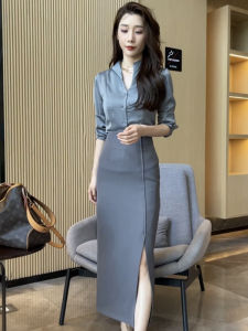 Trendy V-Neck Buttoned Satin Shirt Long Sleeve Slimming Commute Friendly Classic Length Versatile Top for Women