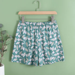 A&B Ladies Cotton Sleepwear Summer Thin Print Home Leisure Shorts Knitted Loose Fit Pants High Waist Short Length Plant Floral Pattern
