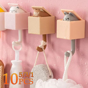 1-10PC Cartoon Cat Hook Self Adhesive Dormitory Bedroom Door Hanger Hook Key Umbrella Towel Cap Coat Rack Wall Animal Decor Rack