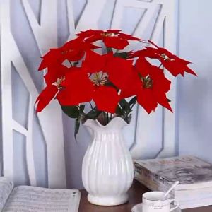 Fabric Artificial Christmas Bouquet Poinsettia Flower Home Decor Red Flowers Christmas Flower Decoration Supplies