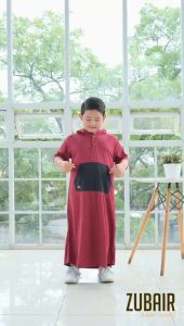 Jubah Anak Laki Laki Polos ZUBAIR JUBAH HOODIE SPORTY Lengan Pendek Bahan Jersey Dryfit Premium 2-10th (free Peci) Baju koko Gamis Anak Cowok Premium | Baju Muslim Anak Laki Laki