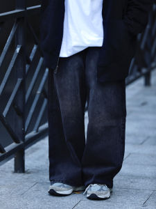 Retro Japanese Style Straight Leg Jeans Mens Washed Faded Wide Leg Pants Long Trousers Youth Fashion Casual Loose Fit Jeans