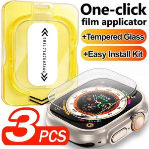3Pcs For Apple Watch Ultra 1 2 3 Screen Protector High Alumina Tempered Glass Dust Free Chamber 6.2x4.3cm HD Clear Precision Fit