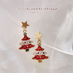 ต่างหูรูปดาวประดับเพชรเซอร์โคเนียสีแดง ต่างหูแบบคลิป 925 เงินแท้ ต่างหูทำมือ ต่างหูรูปต้นไม้ ต่างหูรูปต้นไม้แบบกลวง