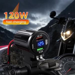 Olaf | 120w Motorcycle Modification Charger USB+Type-C Fast Charging Digital Display Adapter For iPhone Xiaomi Huawei Samsung Cellphone