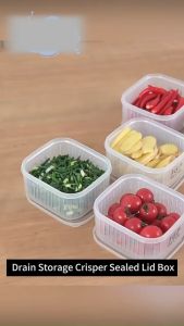 Round Drain Storage Box With Drainer & Cover Lid Plastic Save Space Vegetable Onion Refrigerator for Home Kitchen - Bekas Simpanan Makanan Penapis Jimat Ruang