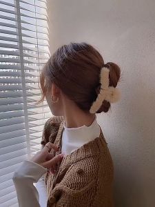 Jedai Bulu Halus Motif Polos Jepit Rambut Gaya Korea Aksesoris Rambut Wanita Jedai Bulu Korea