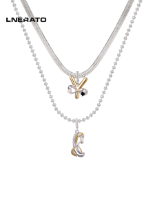 LNERATO | LNERATO Luna Yileituo New Era Girl Series Double Layer Necklace Womens Layering Currency Symbol Snake Bone Chain Jewelry