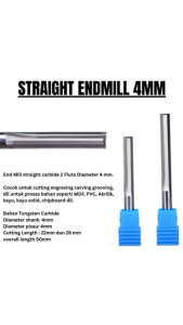 Straight End Mill 4 mm 2Flute Carbide endmill lurus 4mm