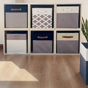 SG RumahHome® Linen Foldable Storage Box ClothesToysLaundry & Item Organizer Wardrobe Dustproof Basket