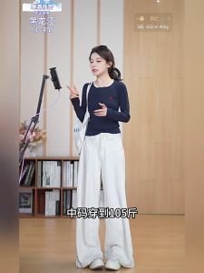 เสื้อคอกลมลูกไม้แสนหวาน เสื้อทรงสลิมฟิตตัวใหม่ เสื้อผ้าสตรีฤดูใบไม้ผลิและฤดูใบไม้ร่วง เสื้อยืดแขนยาว เสื้อปักลาย