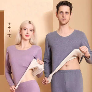 Thermal Underwear Set Women Round Neck Elastic Clothes Long Seamless Double-Sided Thermal Clothes