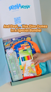Skoola Tas Sekolah Anak PAUD Laki Laki Dan Kotak Bekal BPA FREE Dino Set Free Gift - Tiny Twinkle
