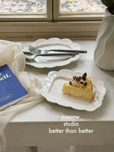 Maanw White Cloud Shape Ceramic Plate Afternoon Tea Plate Irregular Lace Dessert Breakfast Cake Plate French Style Pure Color