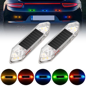 KEVANLY | 2PCS Solar Powered LED Dual Arrow Warning Light Car Front Grille Safety Turn Signal Light Red Blue Indicator Flashing Lamp