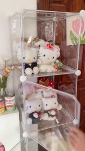 JDEE ตู้โชว์พลาสติกใส ตู้โชว์โมเดลDIY  4 - 8 ชั้น มีประตูเปิด-ปิดและเก็บของได้หลากหลาย PVC พร้อมความจุขนาดใหญ่