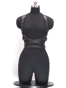 Women Gothic PU Leather Chest Harness Belt Adjustable Decor Accessory for Party Festival Night Street Outfit