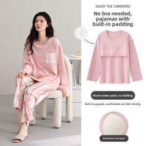 miiow | Pure Cotton Sleepwear Womens Long Sleeve Home Clothes Suitable For Outdoor Wear Spring Autumn New Style Cat Person Set