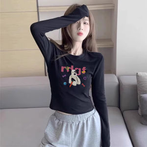 Sweet and Spicy Black Shoulder Pure Cotton Long Sleeves T-Shirt Female Fall and Winter New Arrival Silm Slimming Scheming Short Bottoming Shirt