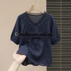 V.C.I | French Linen Embroidered 7/8 Sleeve Summer Lightweight Blouse