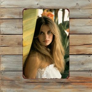 Metal Art Sign Nastassja Kinski Style Long Hair Flower Wall Decor 7.8x11.8in