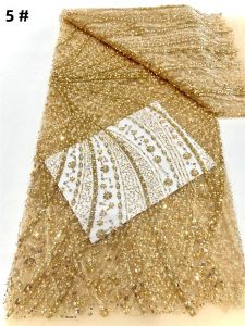 Vải Ren Lưới Châu Phi Đính Sequin Và Hạt Cườm Kiểu Pháp 5 Thước Dùng May Vá Thêu Cho Trang Phục Nigeria Đám Cưới