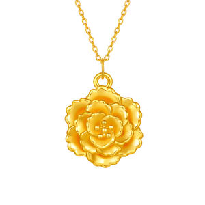 Hard Gold Plated Peony Pendant Necklace