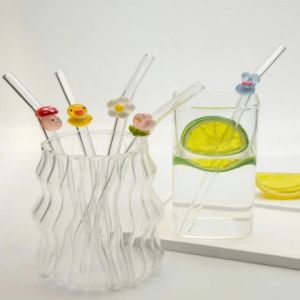 1/5 Pcs Animal Glass Straws Mushroom/Rabbit/Duck Designs. For Boba Coffee & Cocktails. Perfect Gift for Parties & Holidays.