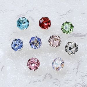 Ultra-Shiny Rose Design Octagonal Nail Drill Colorful Sharp Bottom Nail Decoration Accessories K9 Multiple Facet Nail Diamonds