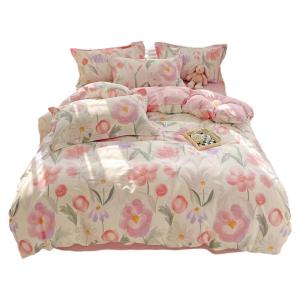 Nordic Style Pure Cotton Bedding Set 100% Cotton Skin-friendly Naked Sleep Duvet Cover Bed Sheet Dormitory Three-piece Set